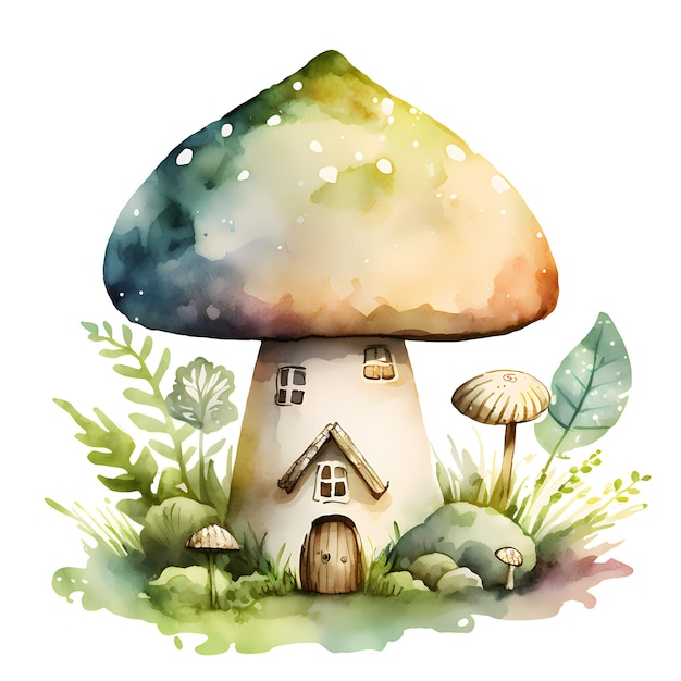 Aquarelle de maison de champignon de fée