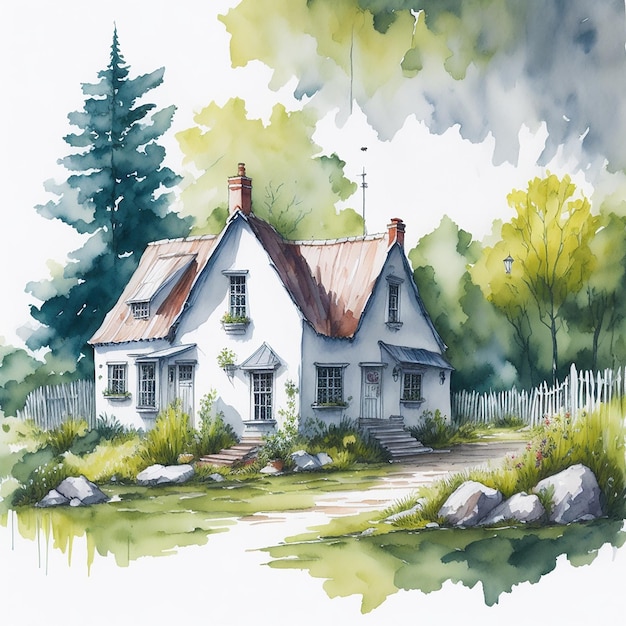 Aquarelle une maison de village