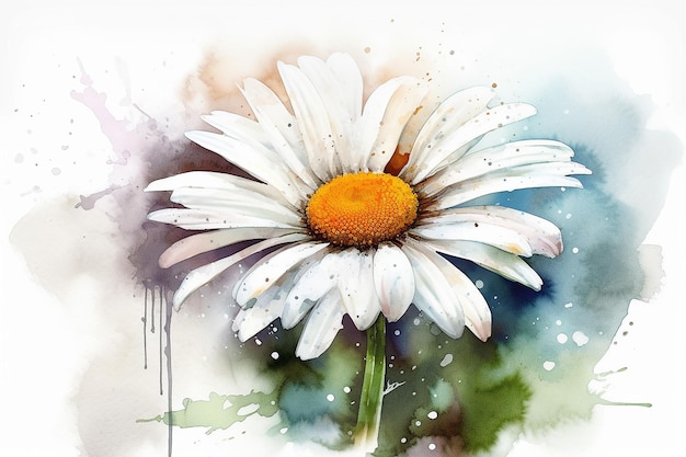 Photo aquarelle avec marguerite blanche sur prairie 7generative ai