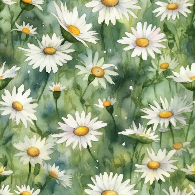 Une aquarelle de marguerites dans un champ.