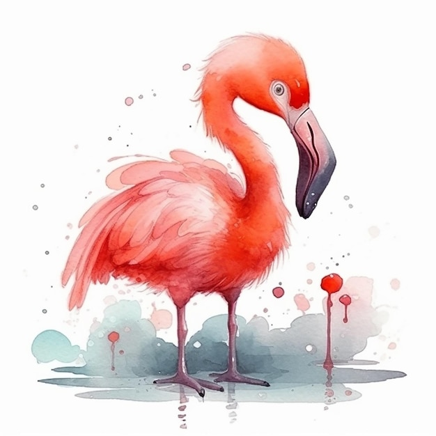 L'aquarelle d'un mignon flamant rose isolé sur fond blanc