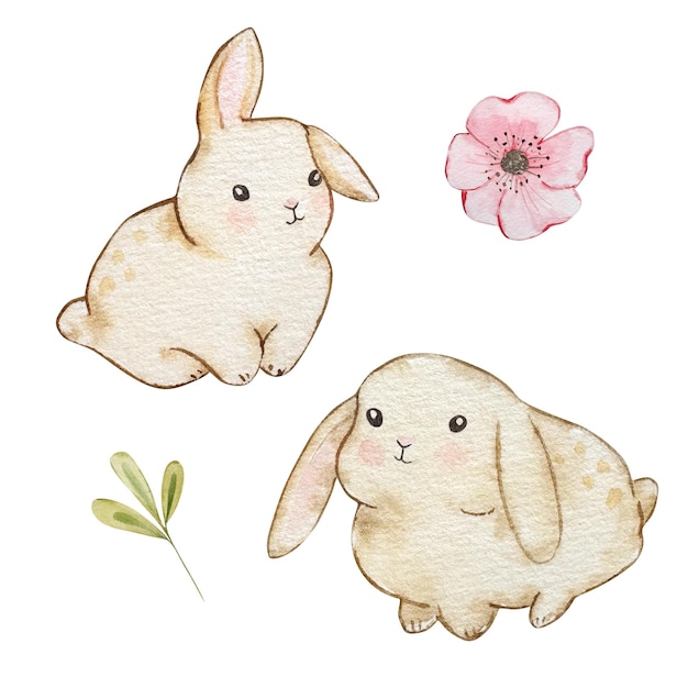 Aquarelle mignon lapin de Pâques poupée lapin beige pour le design du printemps