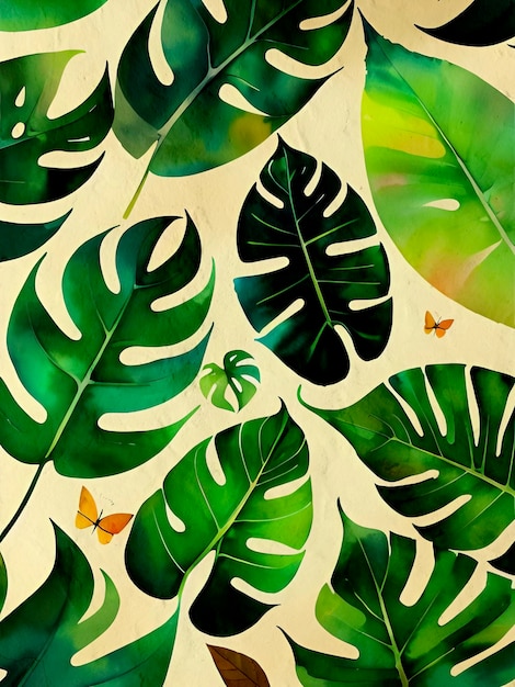 Aquarelle Monstera Peinture Reproduction De Fond Artistique