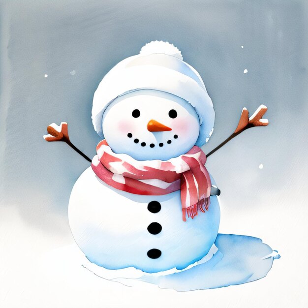 Aquarelle, Noël, bonhomme de neige Clipart