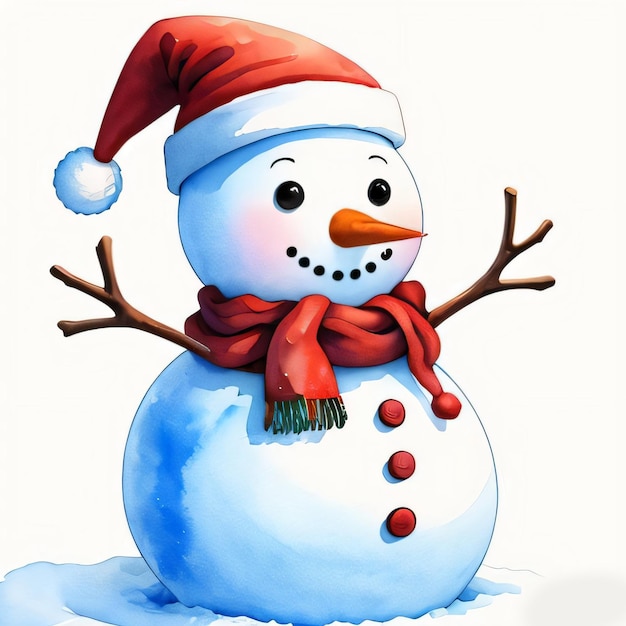 Aquarelle, Noël, bonhomme de neige Clipart