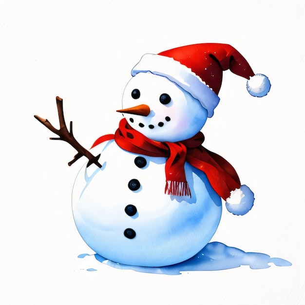 Aquarelle, Noël, bonhomme de neige Clipart