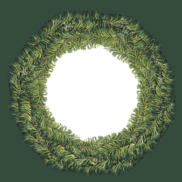 Aquarelle de Noël couronne verte cadre rond de branches de sapin de Noël pour les cartes d'invitation