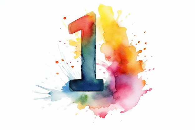 Aquarelle numéro 1 pour célébrer le premier anniversaire sur fond blanc généré par l'IA