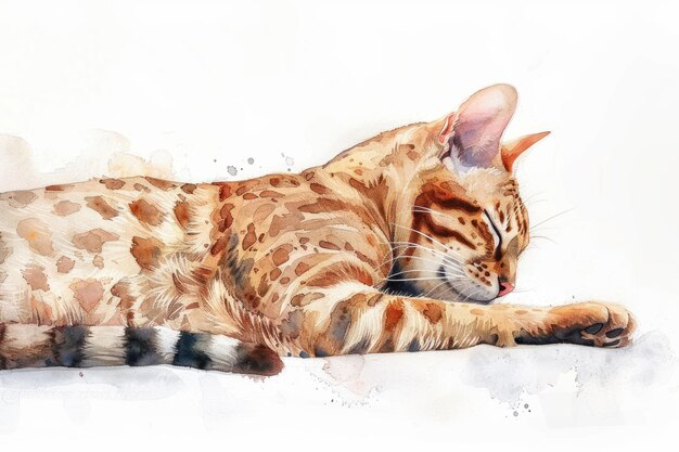 Aquarelle Ocicat isolée sur fond blanc