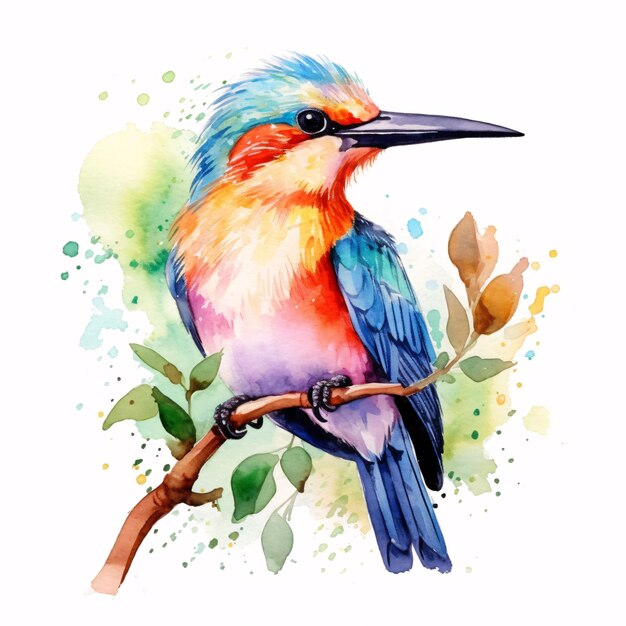 Aquarelle d'oiseau coloré tropique Illustration de petit oiseau mignon Ai générative