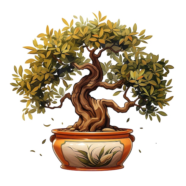 Photo aquarelle olive bonsai arbre pot en terre cuite feuilles allongées t-shirt clipart méditerranéen isolé