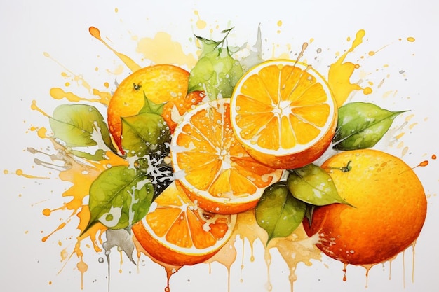 Une aquarelle d'oranges et de citrons verts