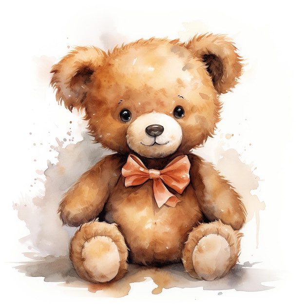 Aquarelle d'ours en peluche drôle et ludique sur fond blanc