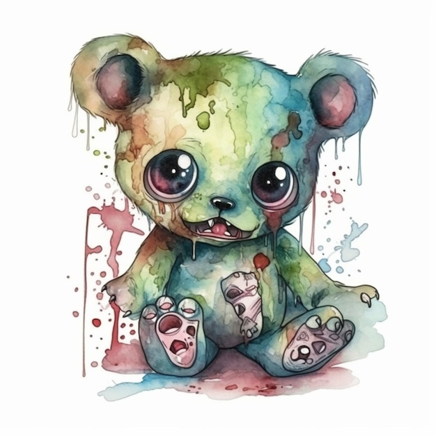 Une aquarelle d'un ours en peluche avec les mots "ours" dessus