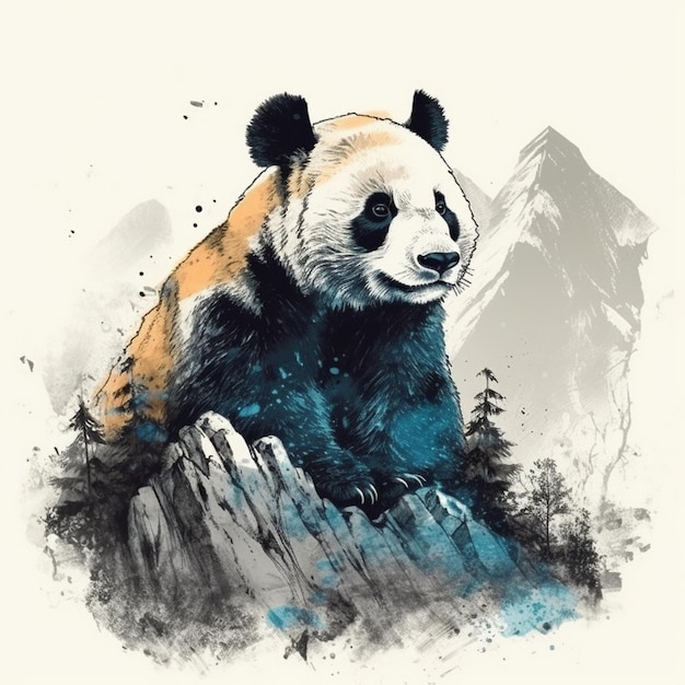 Aquarelle sur panda mignon