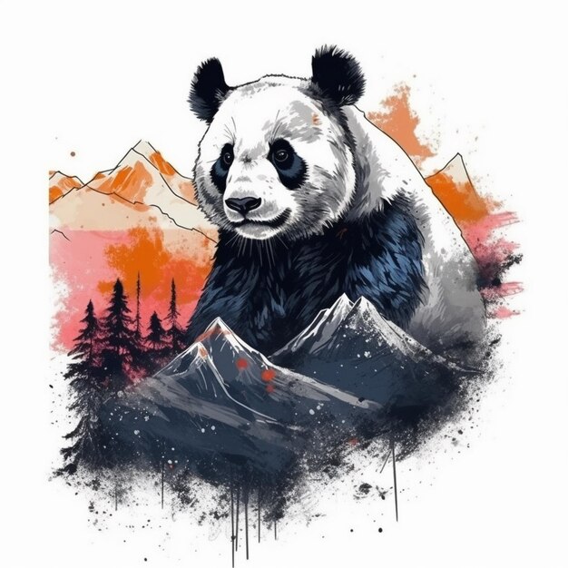 Aquarelle sur panda mignon