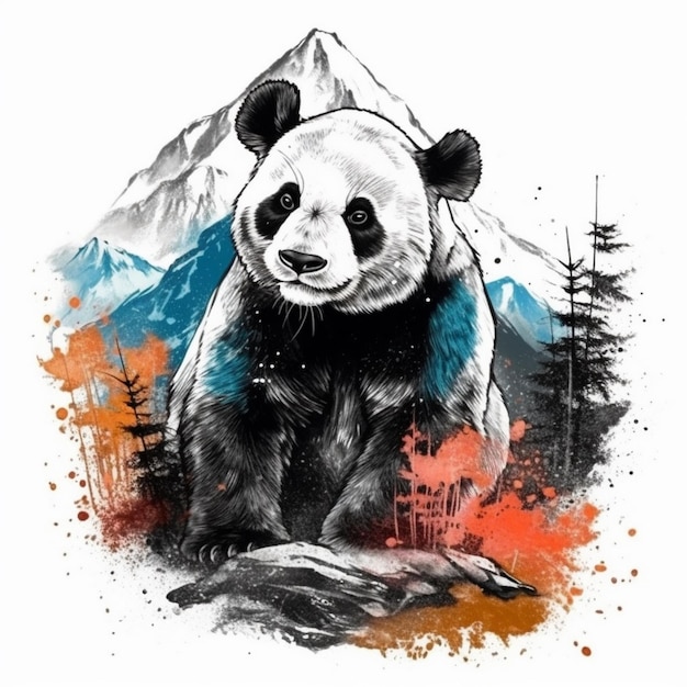 Aquarelle sur panda mignon