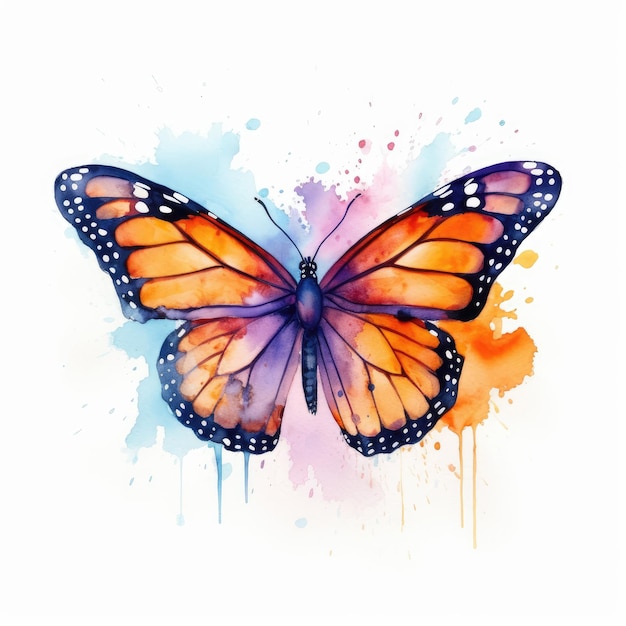 Aquarelle de papillon monarque sur fond blanc