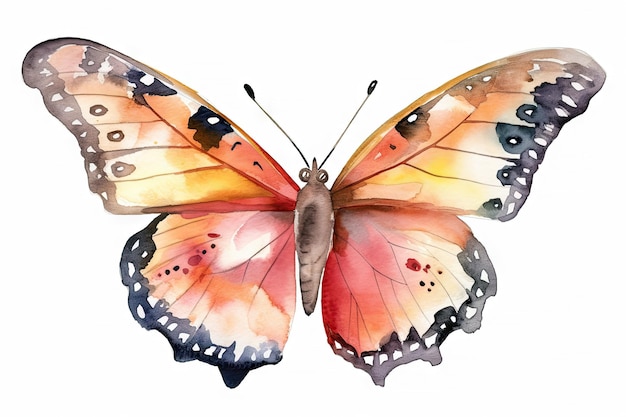 Aquarelle de papillons colorés avec de belles ailes isolés sur fond blanc Generative Ai