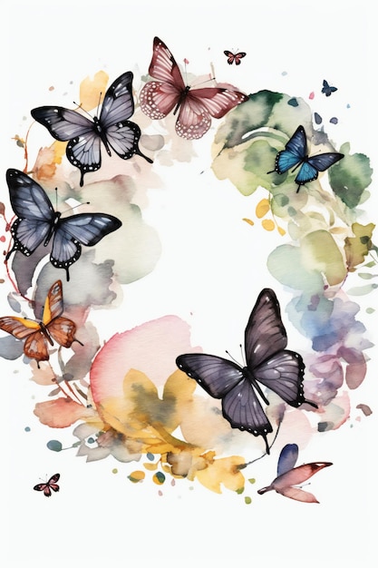 Une aquarelle de papillons et de fleurs.