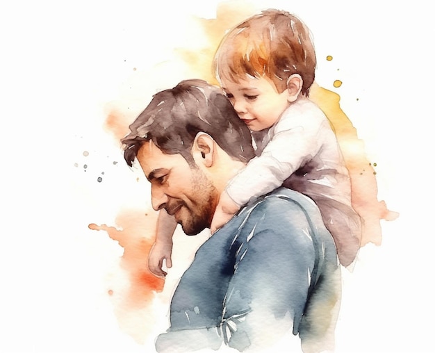 Aquarelle des parents père et fils