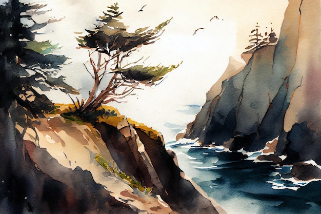 aquarelle de paysage de falaise