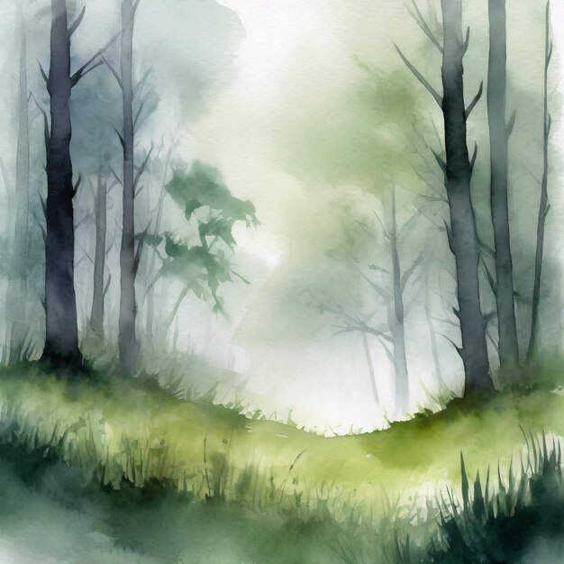 Photo aquarelle paysage de forêt aquarelle bois paysage