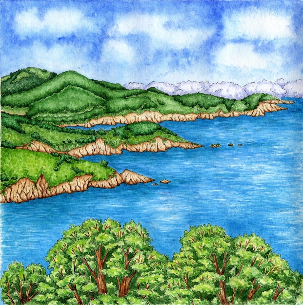 Aquarelle de paysage marin