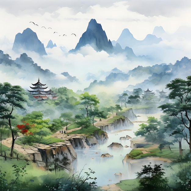 Aquarelle paysage de montagne achinèse aquarelle paysages de montagne hdrsiens