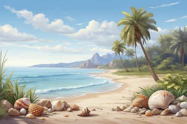Photo aquarelle paysage palmier beige arrière-plan généré par ai