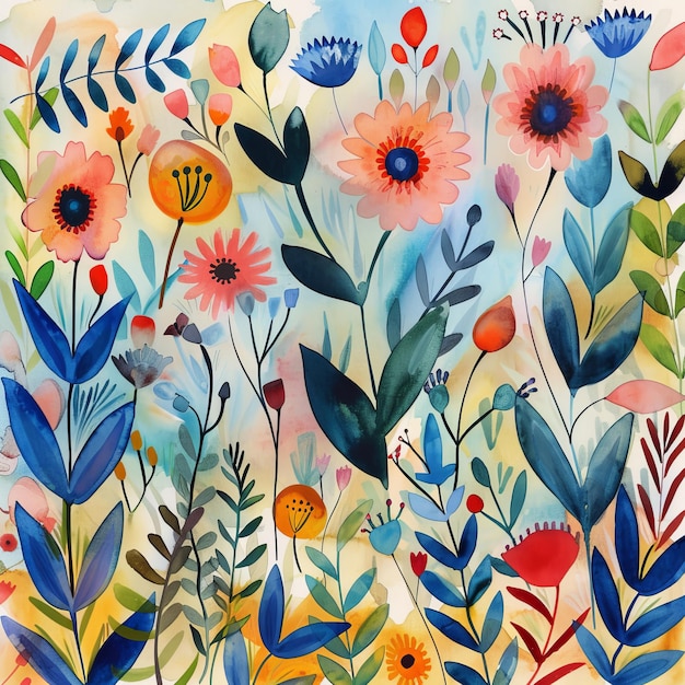Aquarelle peint des fleurs multicolores comme arrière-plan