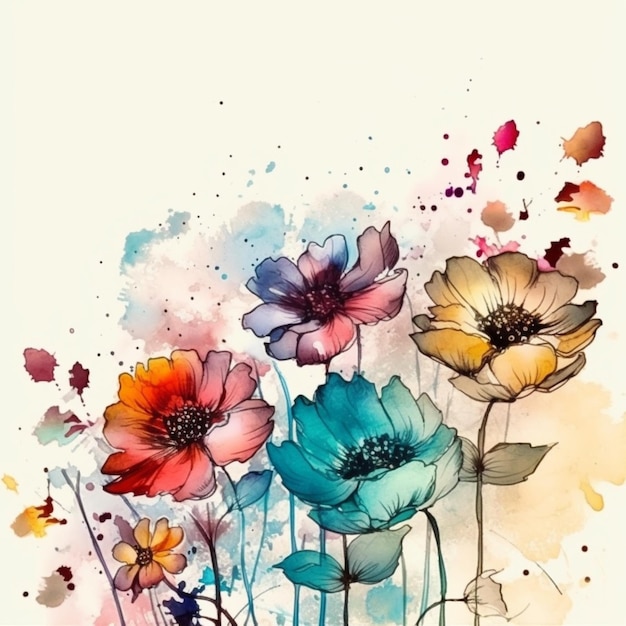 Aquarelle peinture arc-en-ciel printemps fleurs colorées images d'arrière-plan ai générative