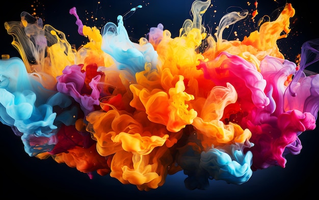 Aquarelle et peinture explosion colorée splash couleur éclaboussure tache coups de pinceau en studio