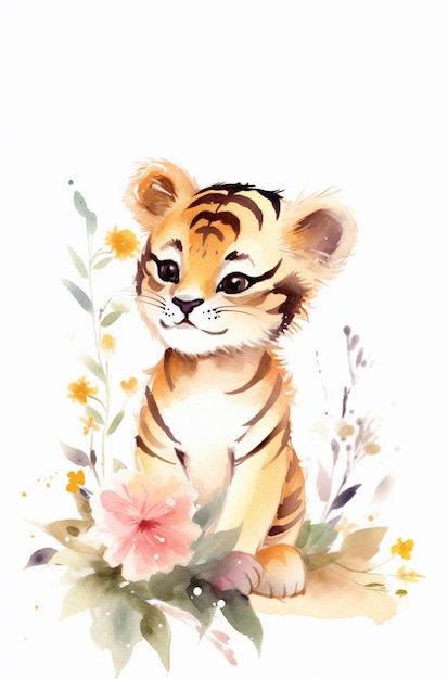 Une aquarelle d'un petit tigre