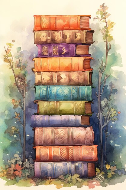 une aquarelle d'une petite pile de livres