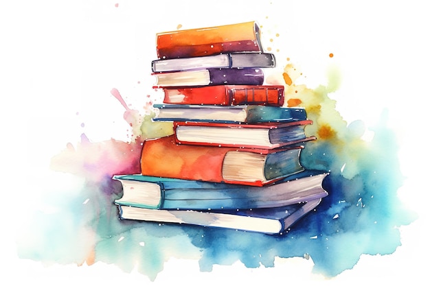 une aquarelle d'une petite pile de livres