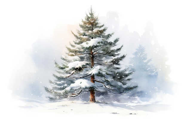 Photo une aquarelle d'un pin avec de la neige au sol