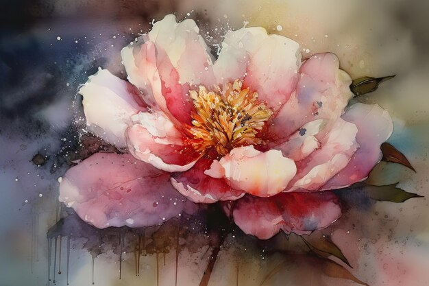 Une aquarelle d'une pivoine rose