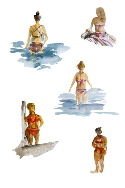 Aquarelle de plage de personnes isolée