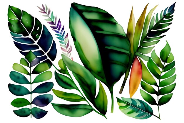 Photo aquarelle plantes exotiques feuilles de palmier