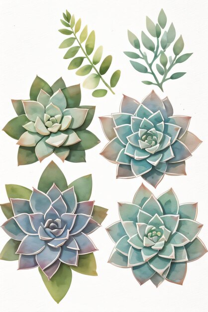 Aquarelle, Plantes Succulentes Clipart