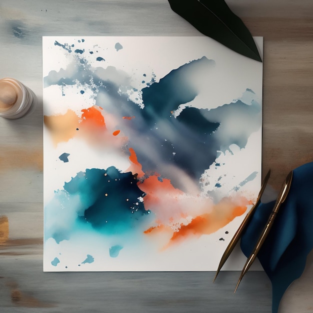 Une aquarelle avec une plume à côté