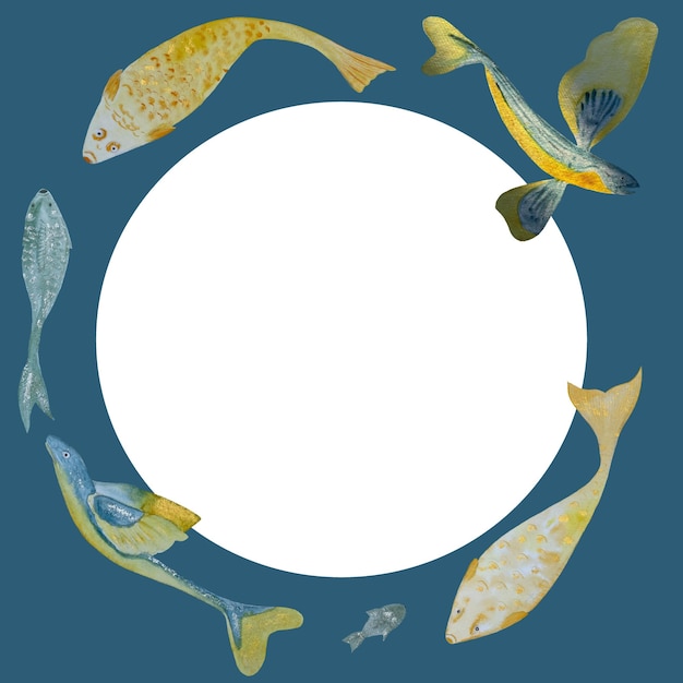 Aquarelle de poissons dessinés à la main couronne sur blanc