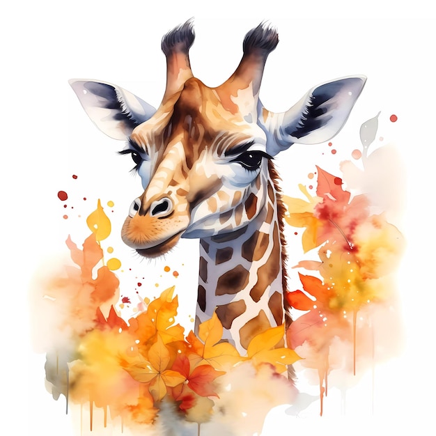 Une aquarelle d'un portrait de girafe