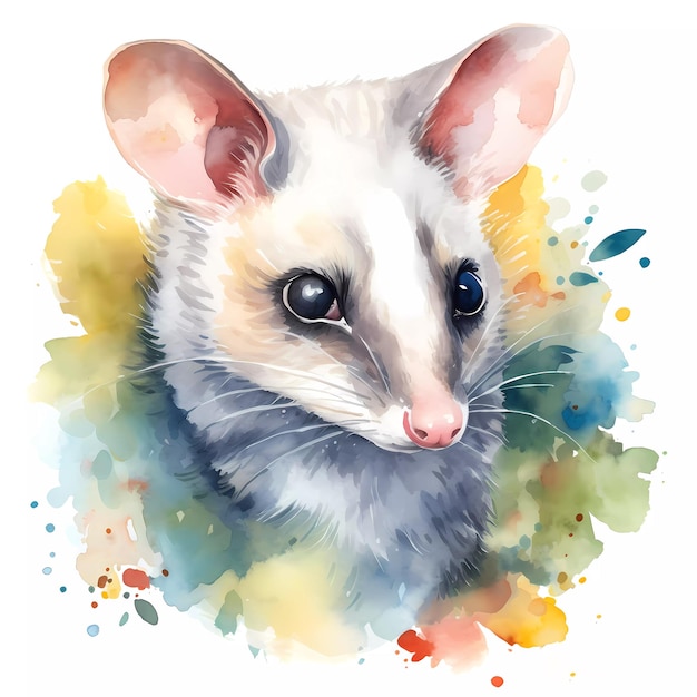 Une aquarelle de Possum avec des feuilles vertes