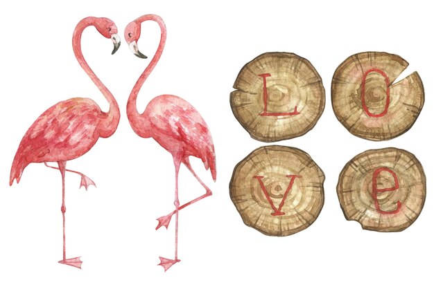 Aquarelle pour la saint valentin avec une illustration de flamants roses amoureux