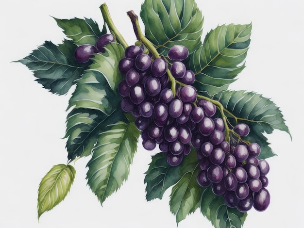 Aquarelle de raisin tropical sur fond blanc ai génératif