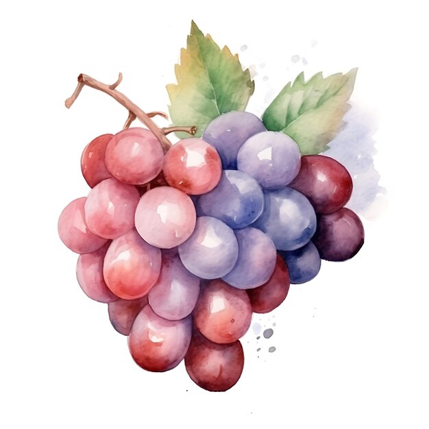 Photo aquarelle raisins dessinés à la main art des fruits pour le décor d'été