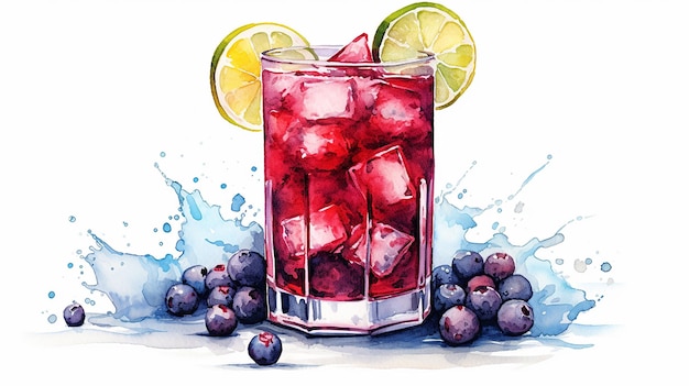 Photo aquarelle réaliste navy crimson cocktail clipart fluid loose style