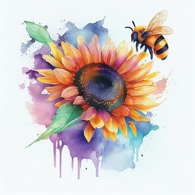 Une aquarelle représentant une abeille et une abeille